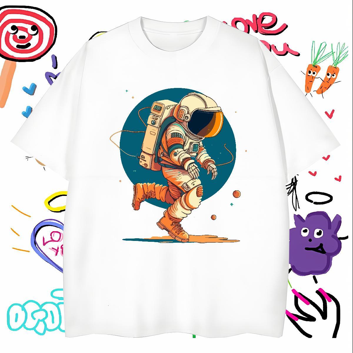T-Shirts 230g 100% Cotton cosmonaut Anime Printing Street Breathable Crew Neck Custom Printed Mens Tshirts Classic High Quality Tops Tees
