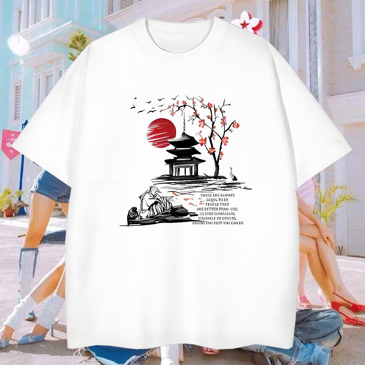 Mens T Shirts 230g Pure Cotton sun Casual Short Sleeve O-Neck Anime Men Clothes T-Shirt DIY Cool Design Tops Tees