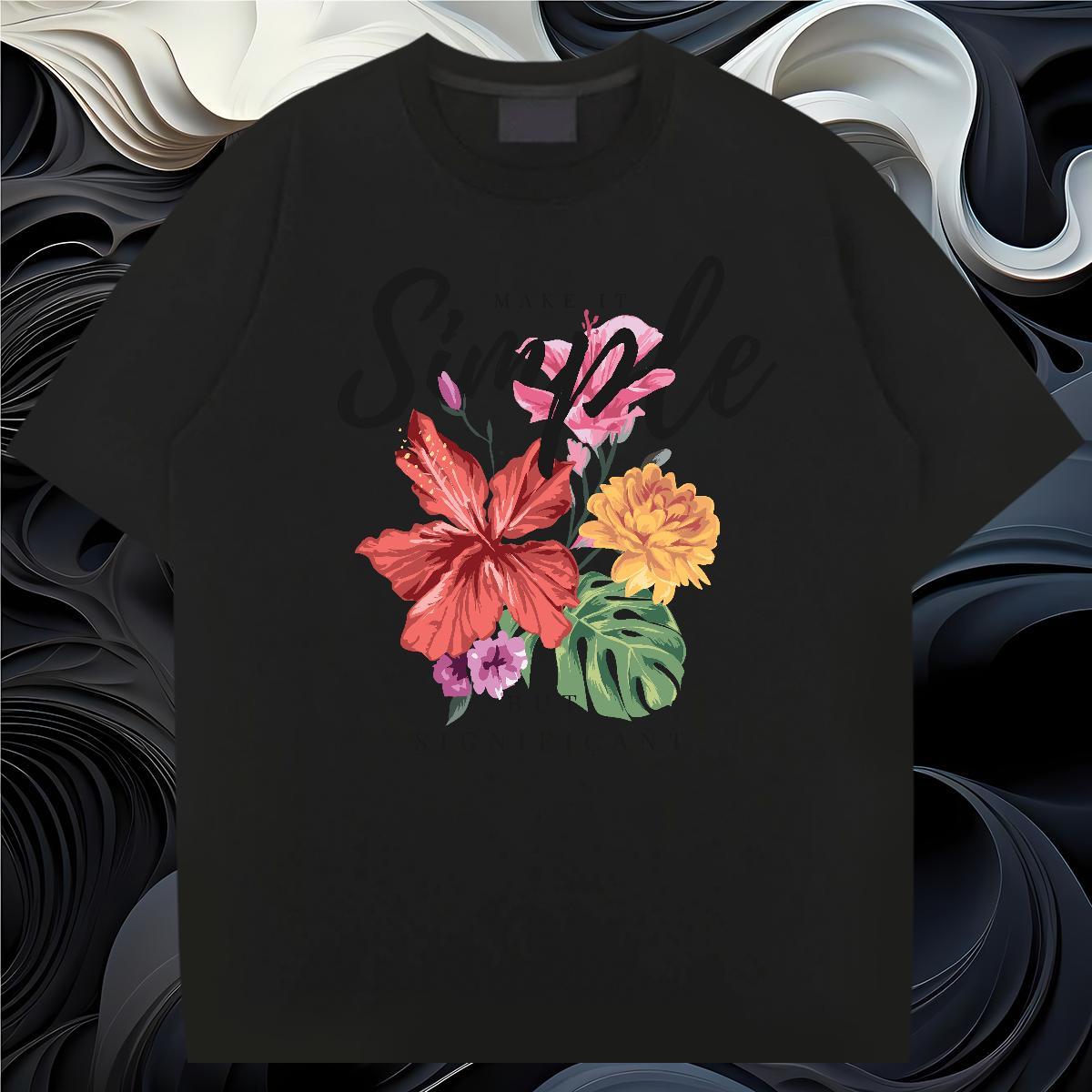 New Arrival Mens T Shirts 230g Pure Cotton flower Hip Hop Street Top Tees Breathable Loose Fit Men Clothes T-Shirt Asian Size