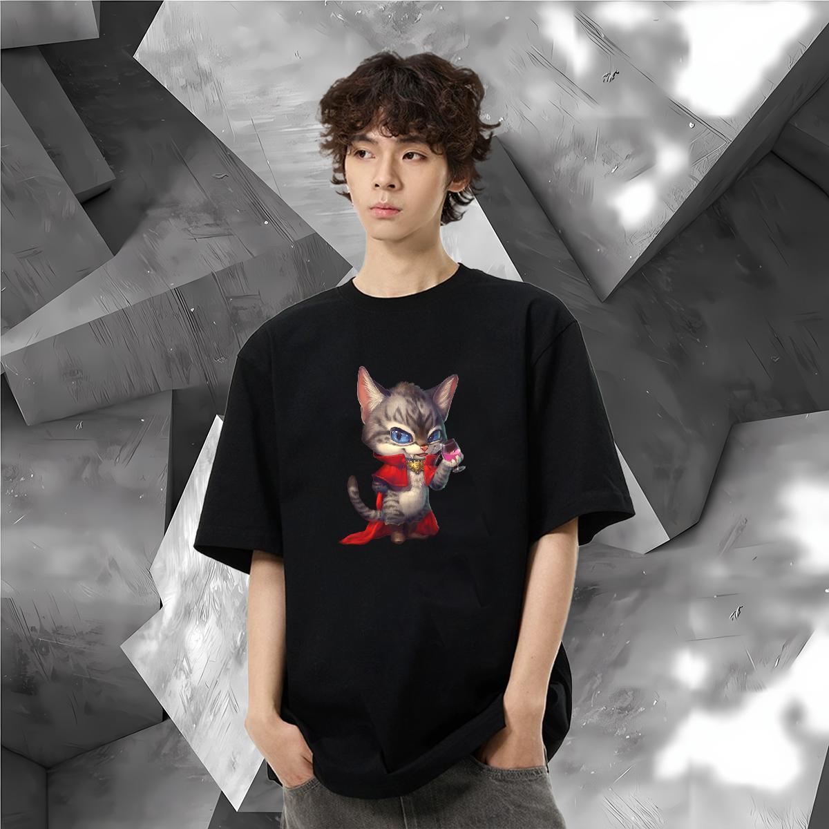New Designer T-Shirts for Men 230g Pure Cotton cat Casual Beach Wear Breathable Crew Neck Soft Couples T Shirts Graphic