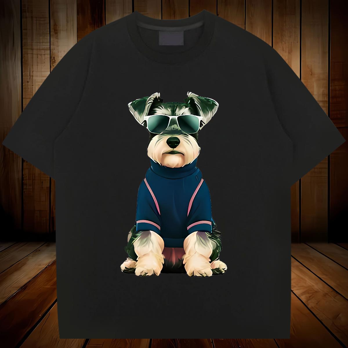 2024 DIY Men T Shirts 230g Pure Cotton dog Street Wear Tops Shirt Crew Neck Breathable Loose Fit Couples T Shirts Black White