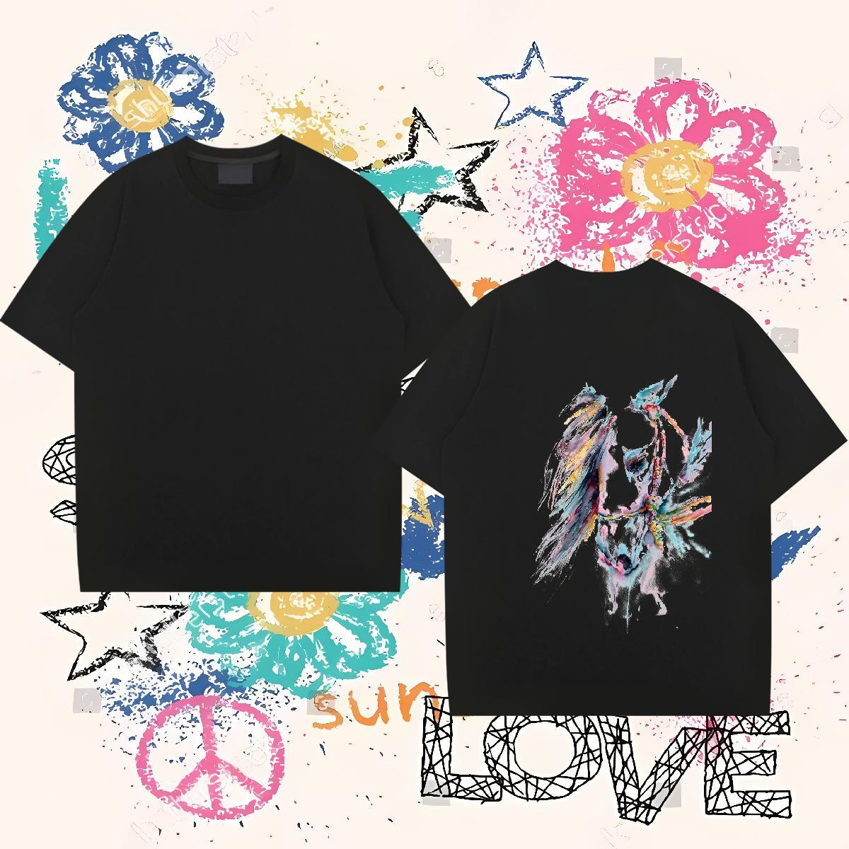 Fashion Mens T Shirts 100% Cotton 230g horse Hip Hop Street Tops Shirt Short Sleeve Soft Designer Tshirts DIY Logo Oversized