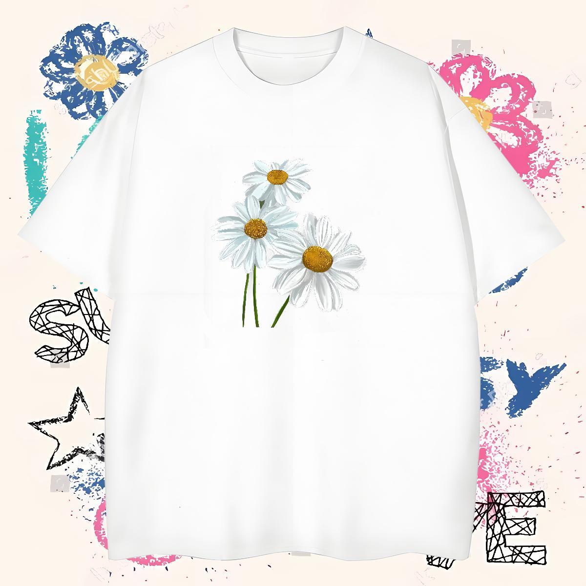 2024 New T-Shirts for Men 100% Cotton 230g flower Hip Hop Street Tees Shirts Short Sleeve O-Neck Wholesale Tshirt for Man Woman Skull