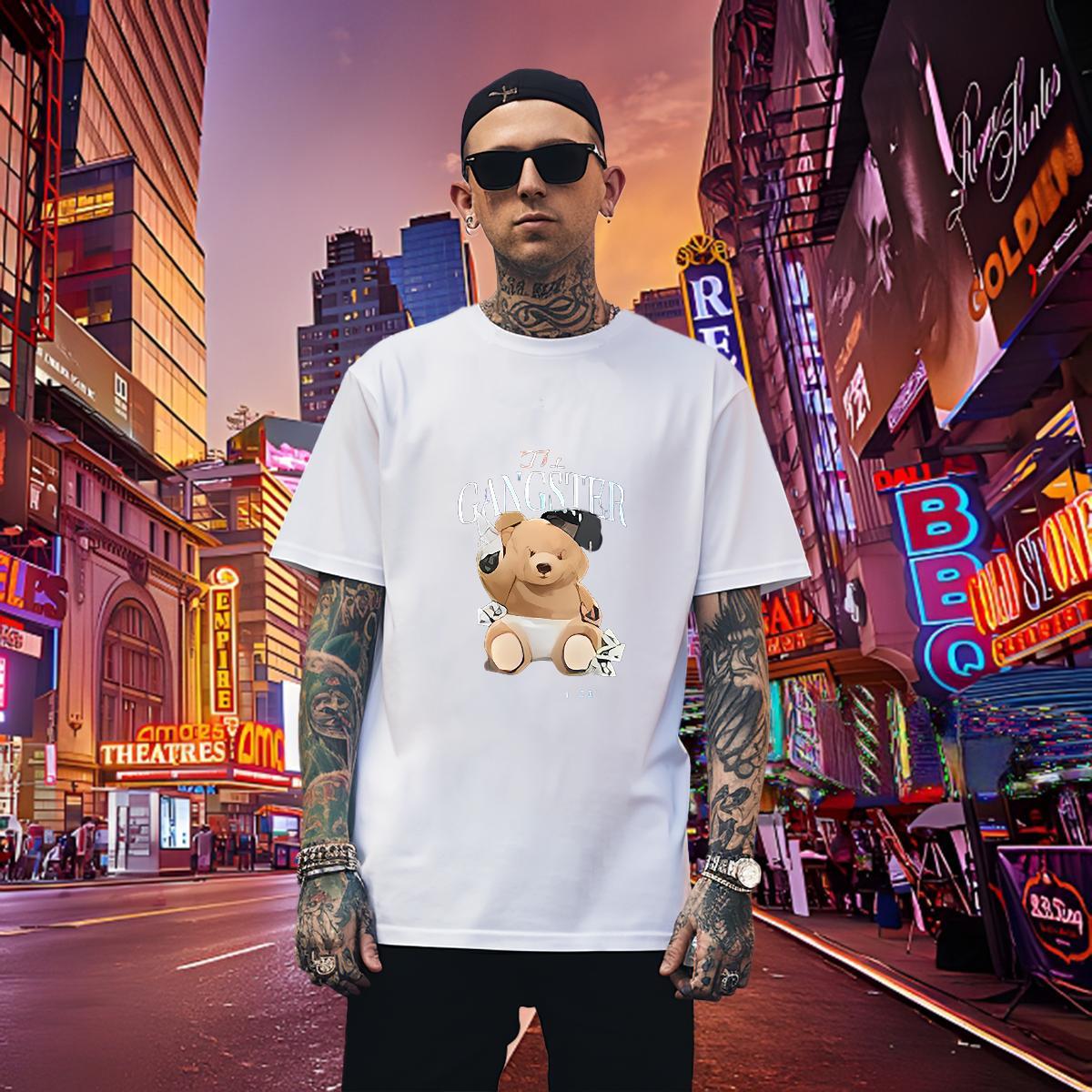 Cool Mens Tshirts 230g Cotton bear T Shirt For Man Anime Printing Street O Neck Short Sleeves Oversized Fashion New Top Tees