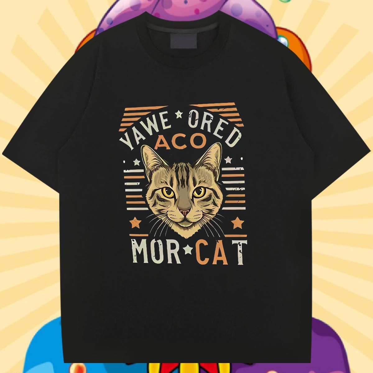New Designer Man T Shirts 230g 100% Cotton cat Street Wear Tops Pure Cotton Unisex Men Tops Tees Cartoon Printing L-4XL