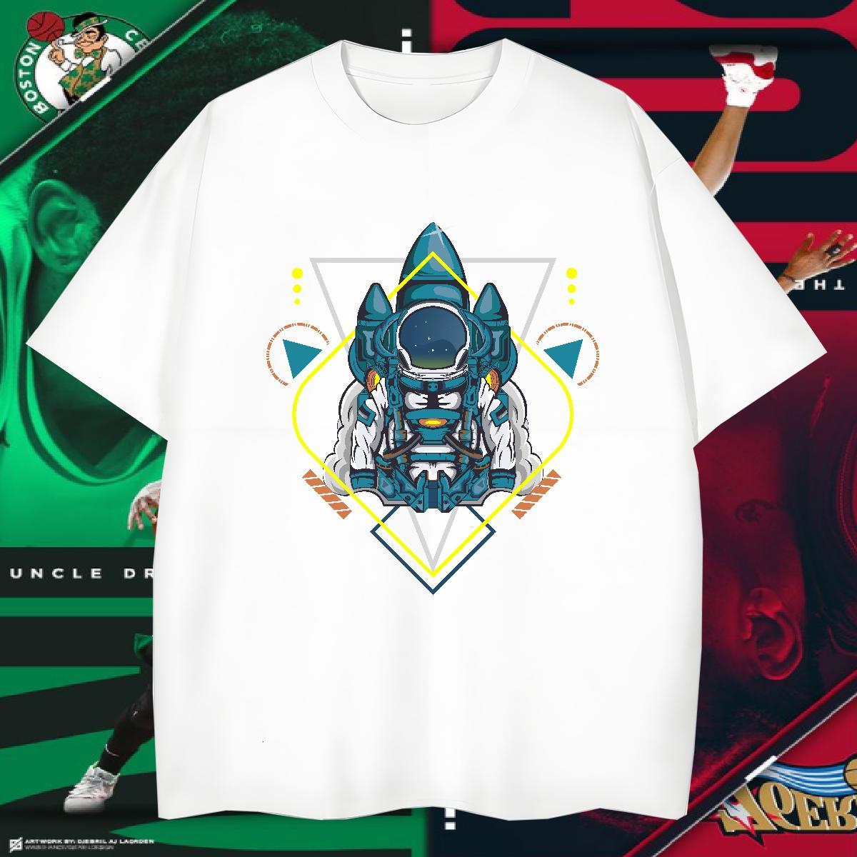 T Shirt For Man 230g Cotton cosmonaut Anime Printing Street Pure Cotton Oversized Mens Tshirts Casual New Wholesale Top Tees