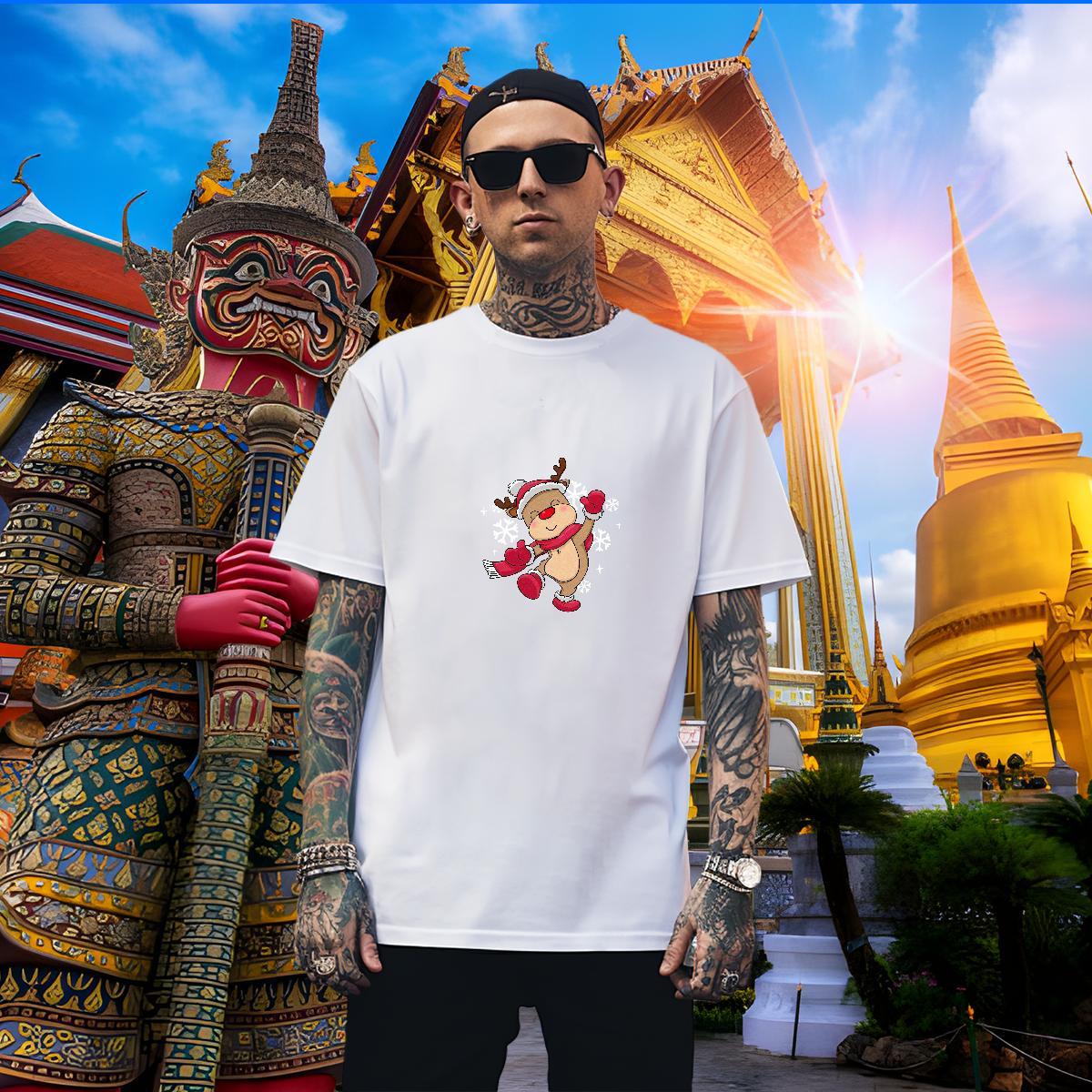 Loose Tshirt for Man Woman 230g 100% Cotton Christmas T shirt Daily Outfit Short Sleeve O-Neck Skull 2024 DIY Tee Shirt