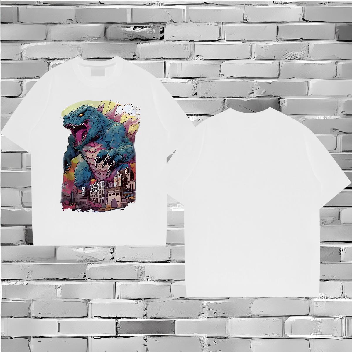 Customized T-Shirts for Men 100% Cotton 230g dinosaur Hip Hop Wear Breathable Short Sleeve Classic Men Tees Asian Size