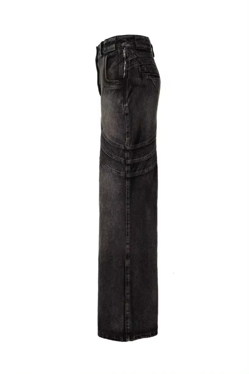 Y2K Harajuku Fashion Heavy Industry Black Old Stitching Loose Jeans Women Street Retro Pop Gothic High Waist Wide Leg Pants 240806