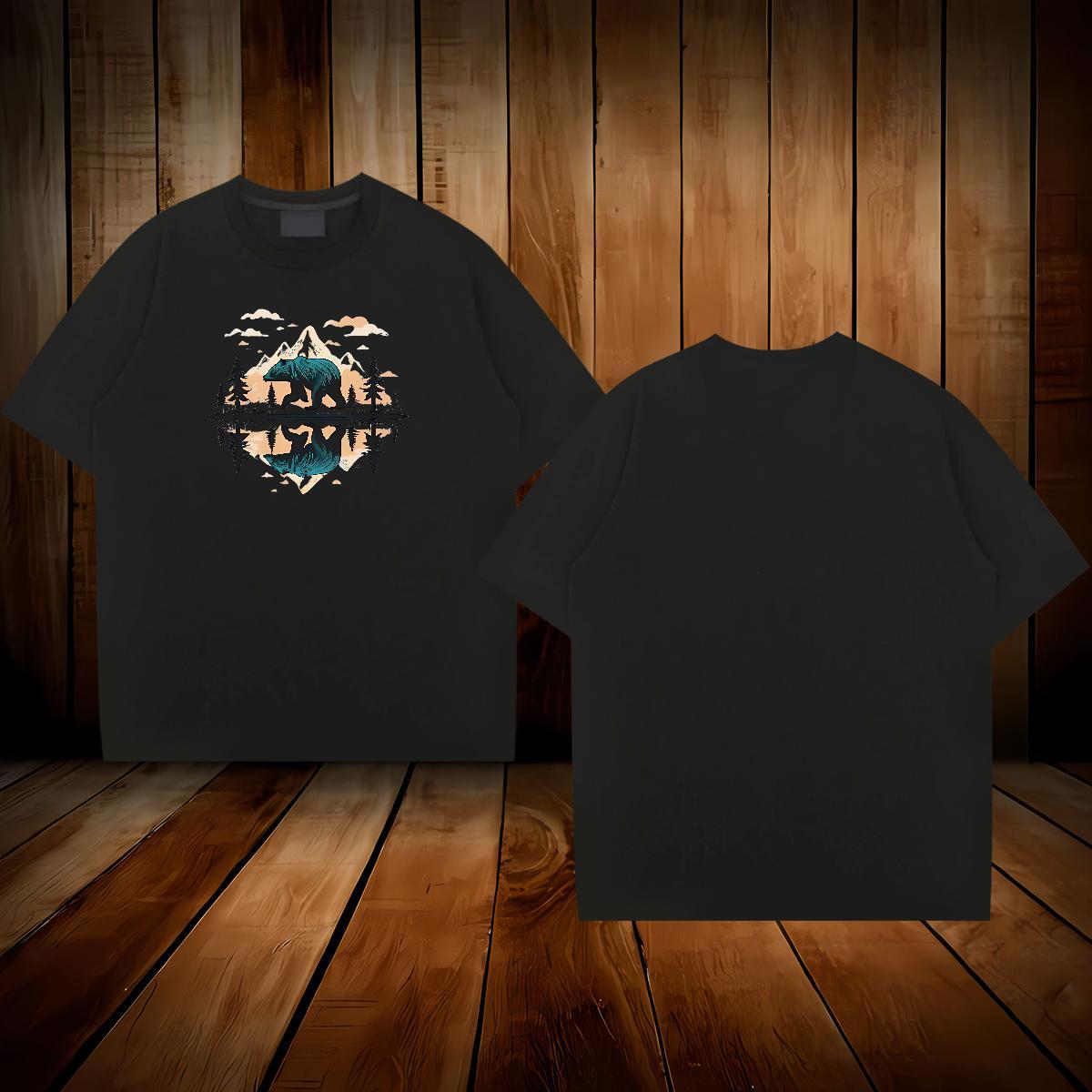 Fashion Casual Mens T Shirts 100% Cotton 230g bear Street Tees Crew Neck Breathable High Quality Men Clothes T-Shirt Black Oversized