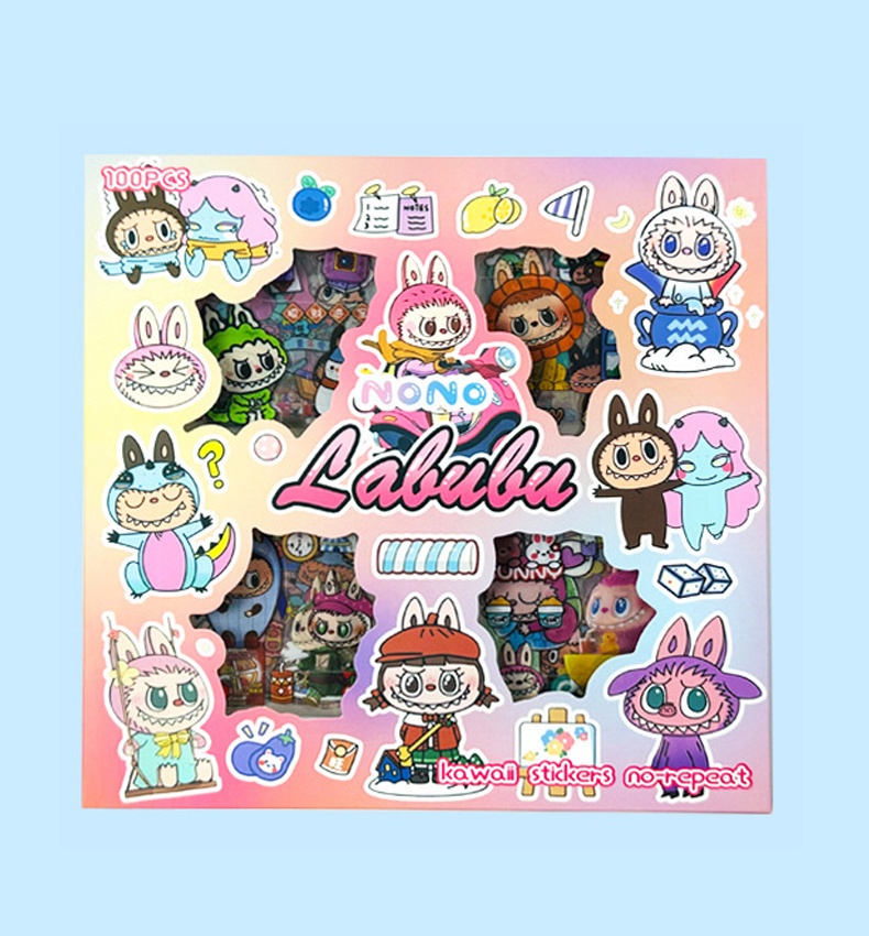 Cute canvas box stickers with 100 sticker patterns and rich styles for children's DIY accounting stickers