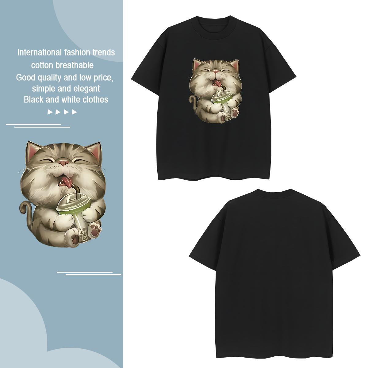 T Shirts Men 100% Cotton 230g cat Hip Hop Short Sleeve Soft DIY Printed Tshirt for Man Woman Casual New High Quality Tshirts
