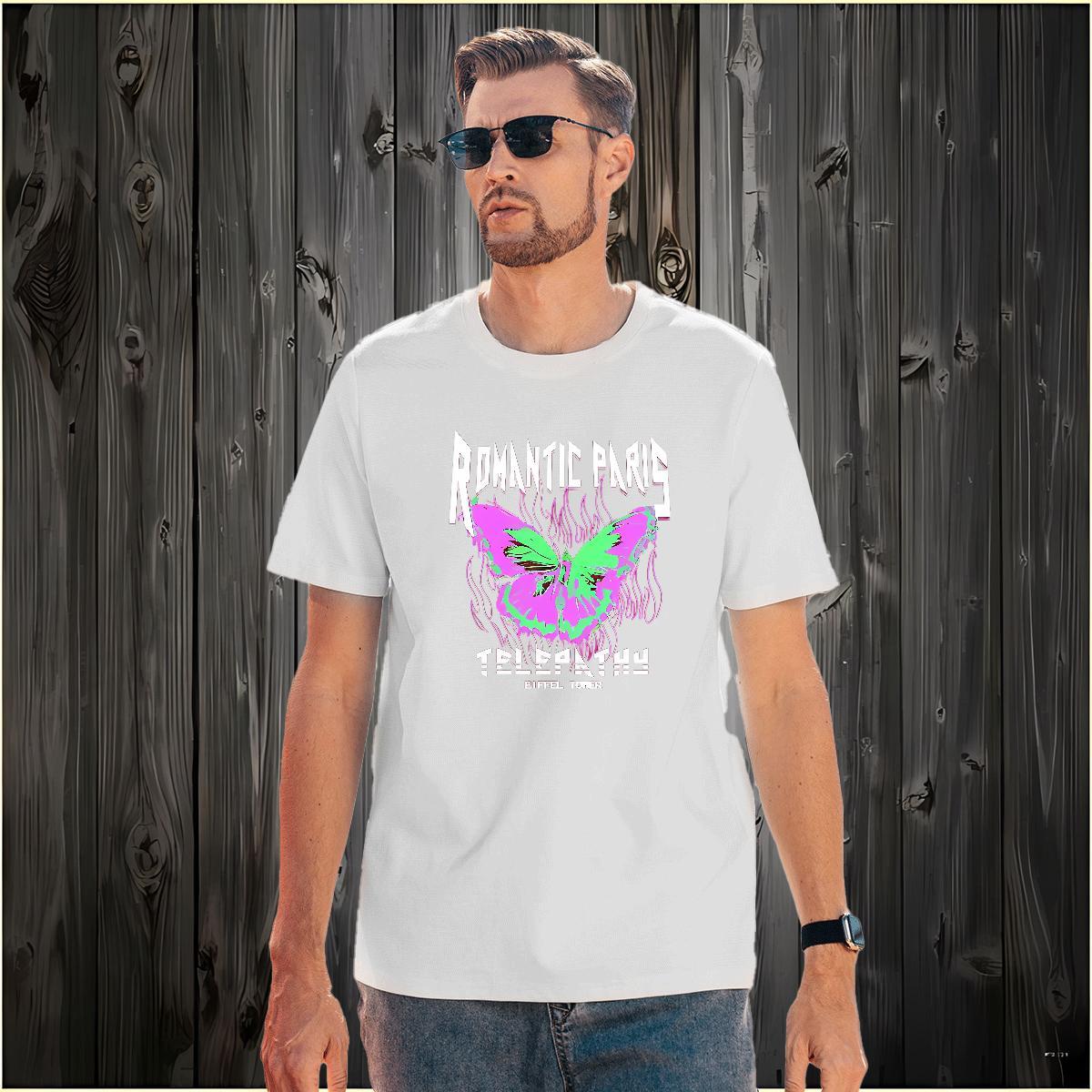 T Shirts Men 230g Pure Cotton Butterfly Spring Summer Crew Neck Breathable DIY Printed Men Tops Tees Classic Casual Free Shipping Tees Shirts