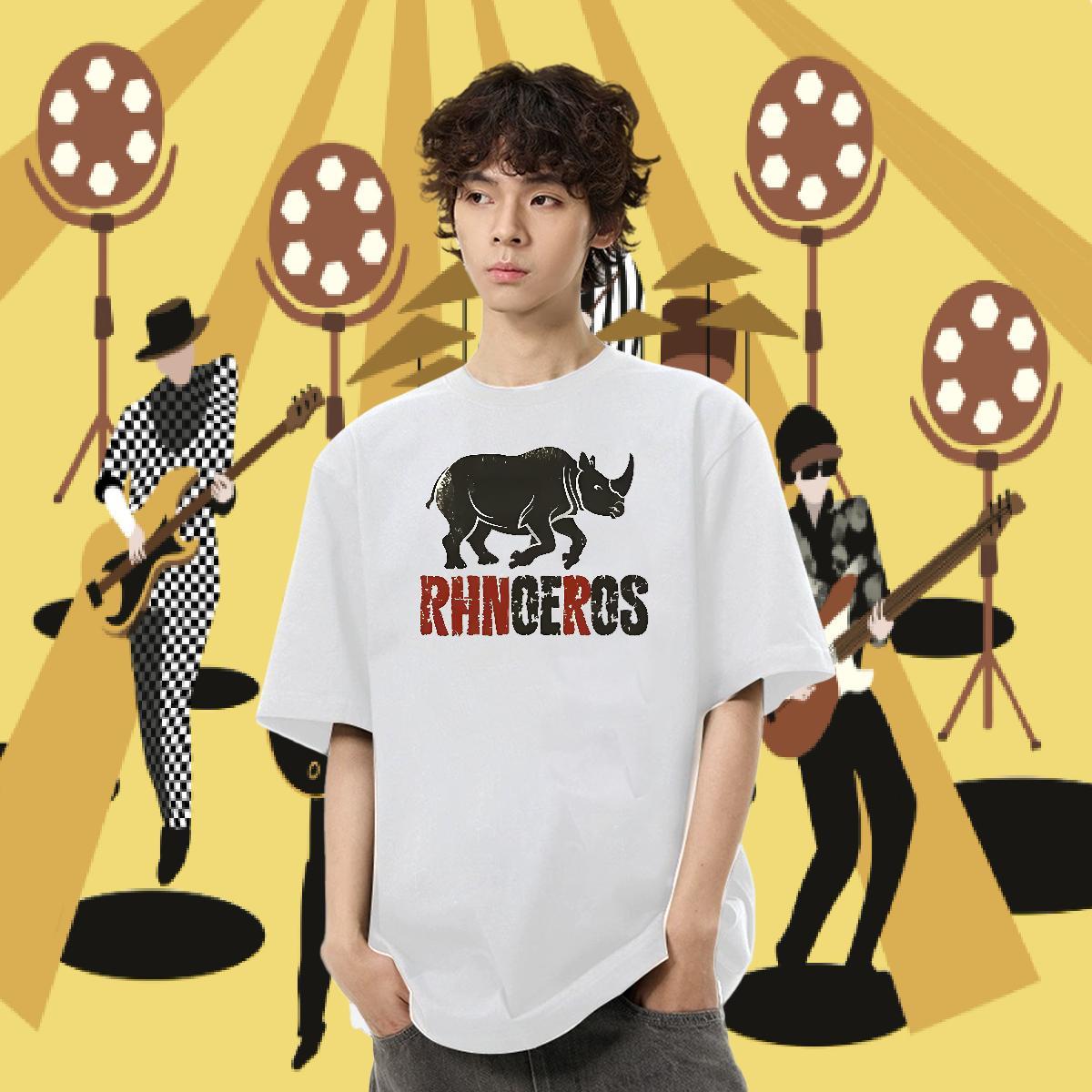 Casual New T Shirts Men 230g Pure Cotton rhinoceros Street Casual Wear Breathable Soft Popular Tshirt for Man Woman Oversized 3XL 4XL