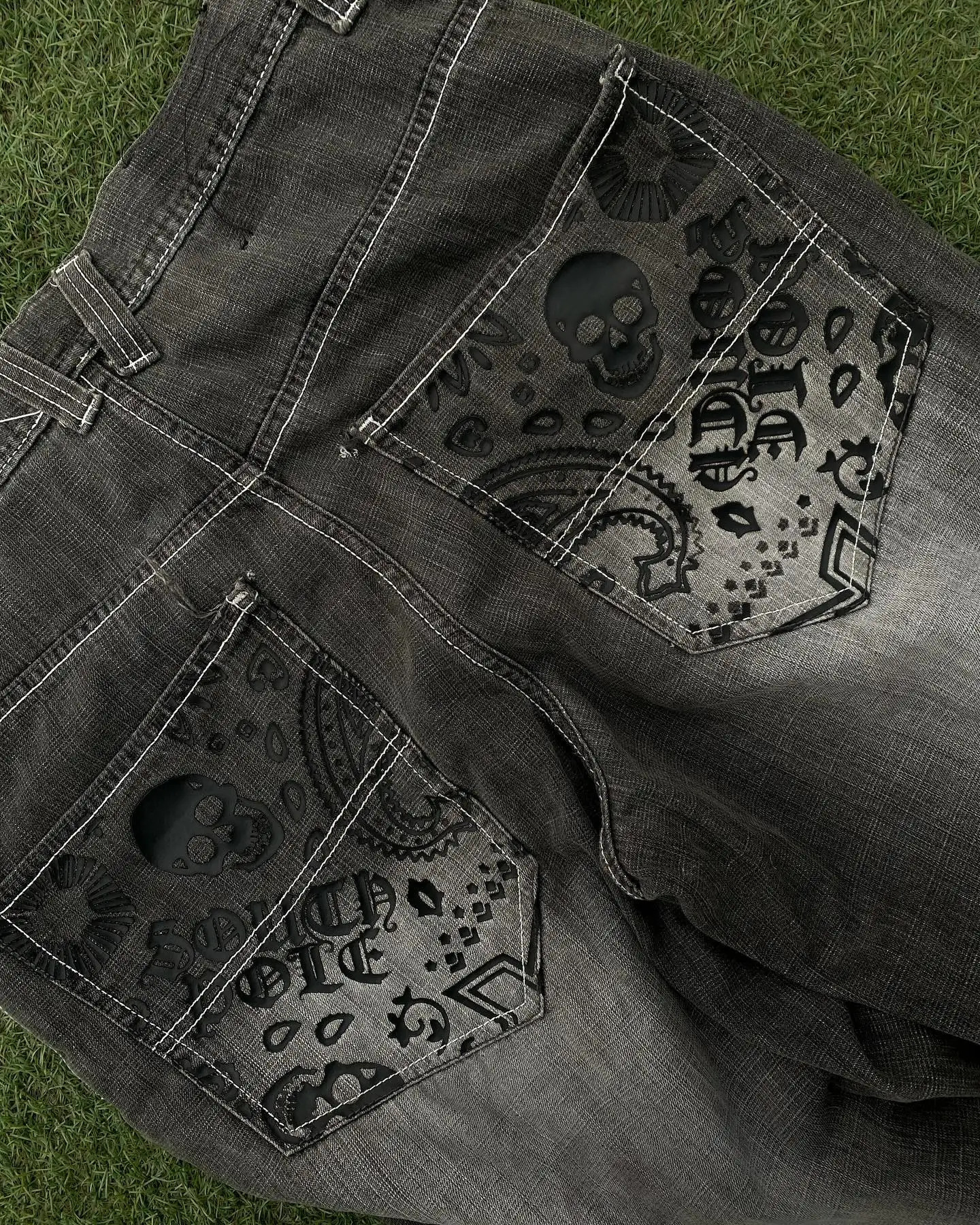 American Fashion Skull Print Washed Jeans Women Y2K Street Hip Hop Retro Loose Mopping Wide Leg Pants Unisex Joker Trousers 240806
