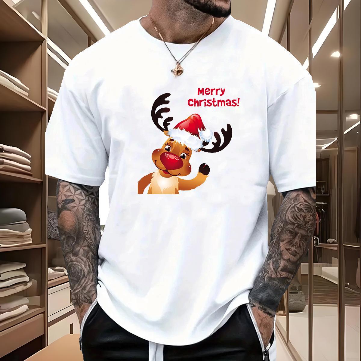 T Shirts Men 230g Pure Cotton Christmas Casual Breathable Short Sleeve Cartoon Printing L-4XL Mens Tshirts Designer Unisex Tees