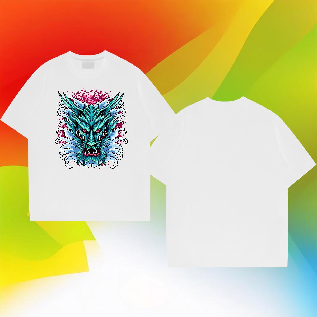 2024 Summer Mens T Shirts 230g Pure Cotton Sports Casual Tops Tees Breathable Crew Neck High Quality Mens Tshirts Floral Print