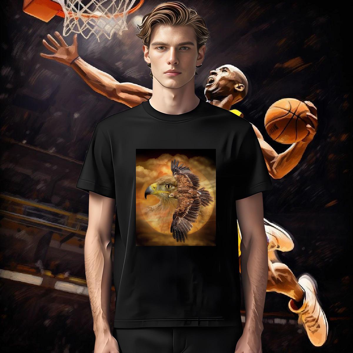 Fashion New T shirt 230g Pure Cotton eagle Sport Tops Breathable Short Sleeve Loose Fit Mens Tshirts Floral Print