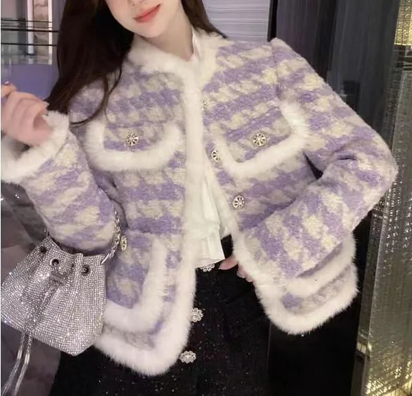 Small Fragrant Lavender Purple Tweed Short Coat Womens Autumn and Winter High Sense Coats Jacket Female Lady Cloth 240806