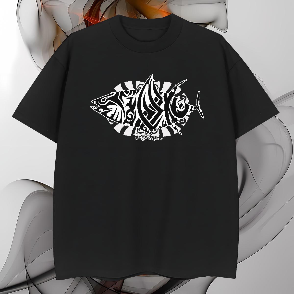 T Shirts Men 100% Cotton 230g fish Sports Casual Crew Neck Cartoon Print Men Tshirts Fashion New Comfortable Tees Shirts