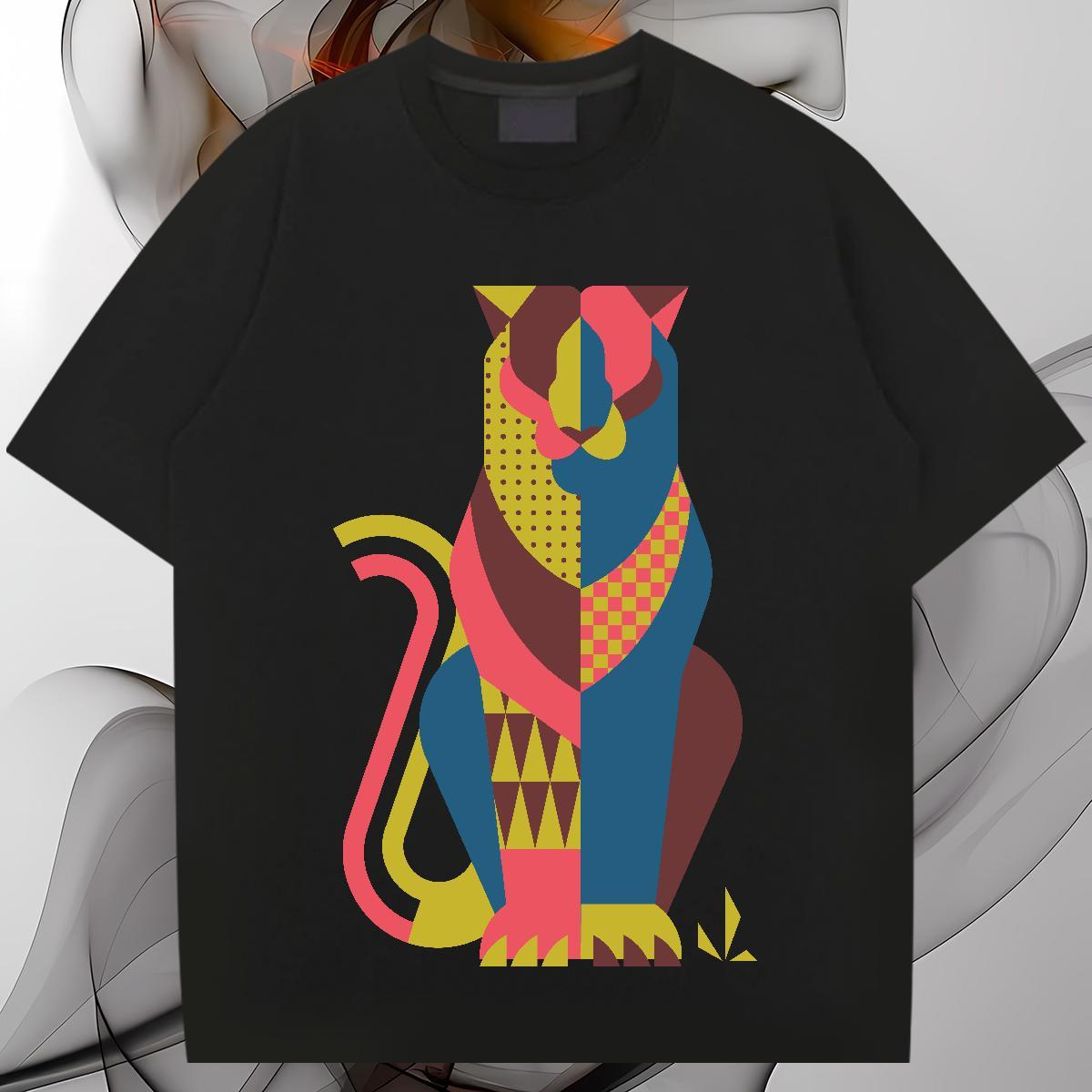 Free Shipping T-Shirts for Men 230g 100% Cotton cat Casual Daily Wear Clothings Breathable Crew Neck Loose Tshirt for Man Woman Custom Printed