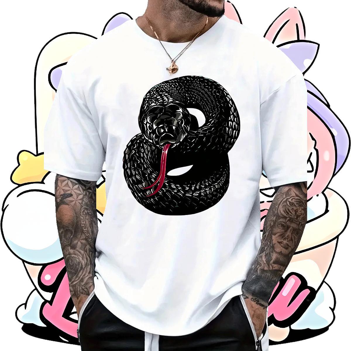 Casual New T-Shirts 230g Cotton snake Anime Printing Street Clothings Short Sleeve O-Neck Unisex Tshirt for Man Woman Black Oversized