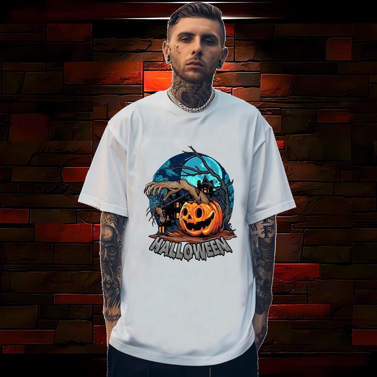 T Shirts Men 230g Pure Cotton Halloween Sports Casual Round Neck Short Sleeve Custom Print Plus Size Men Tshirts Wholesale Unisex Tops