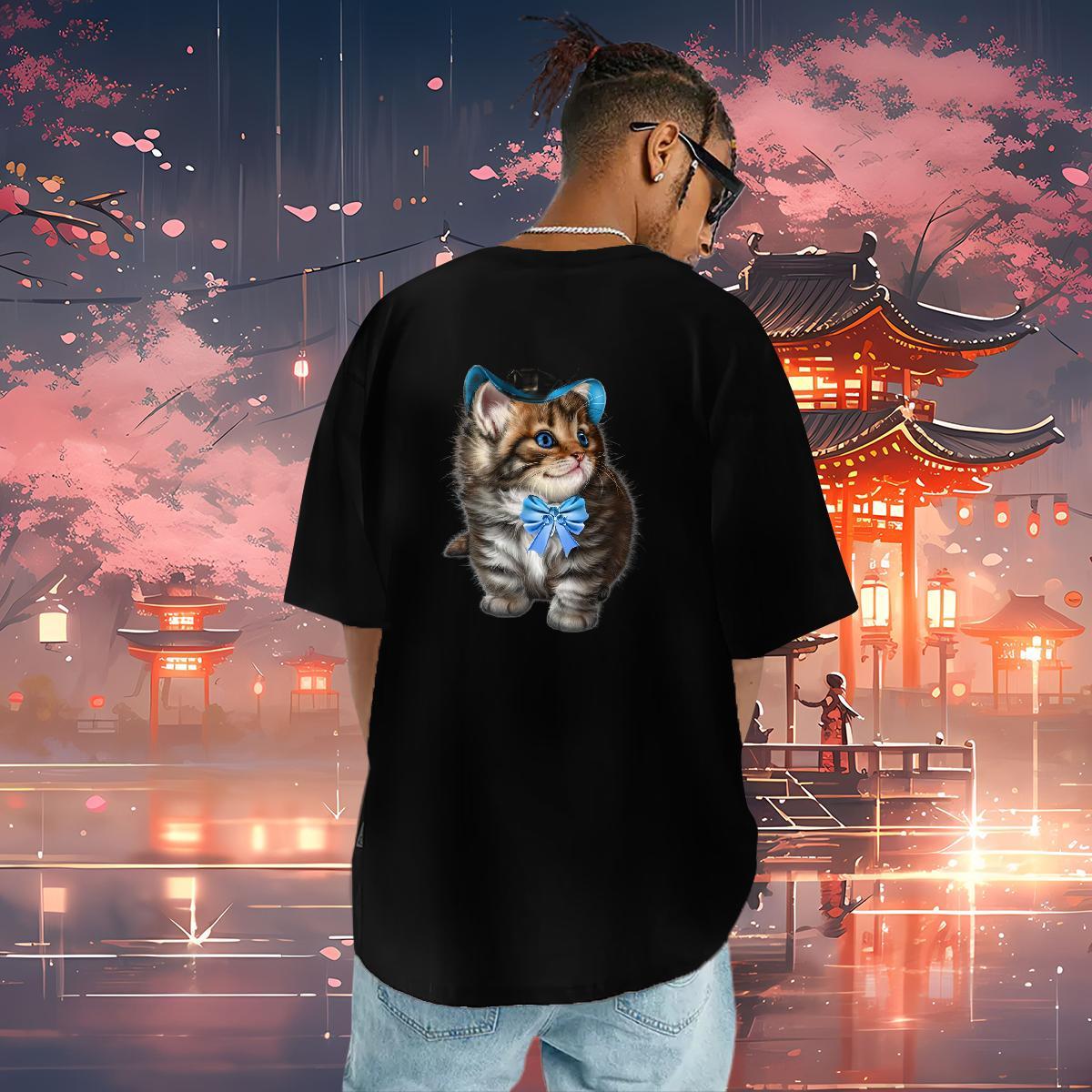 Classic T-Shirts 230g Pure Cotton cat Home Outdoor Wear O-Neck Short Sleeve Brand Tshirt for Man Woman DIY Printed