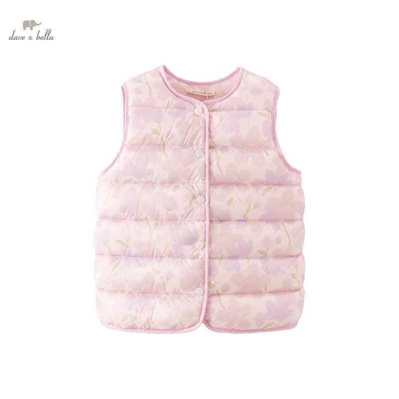 Dave Bella Childrens Down Tank Top 2023 New Autumn Winter Girls Fashion Leisure Cute Sweet Flower Party Outdoor DB12472-CW240724