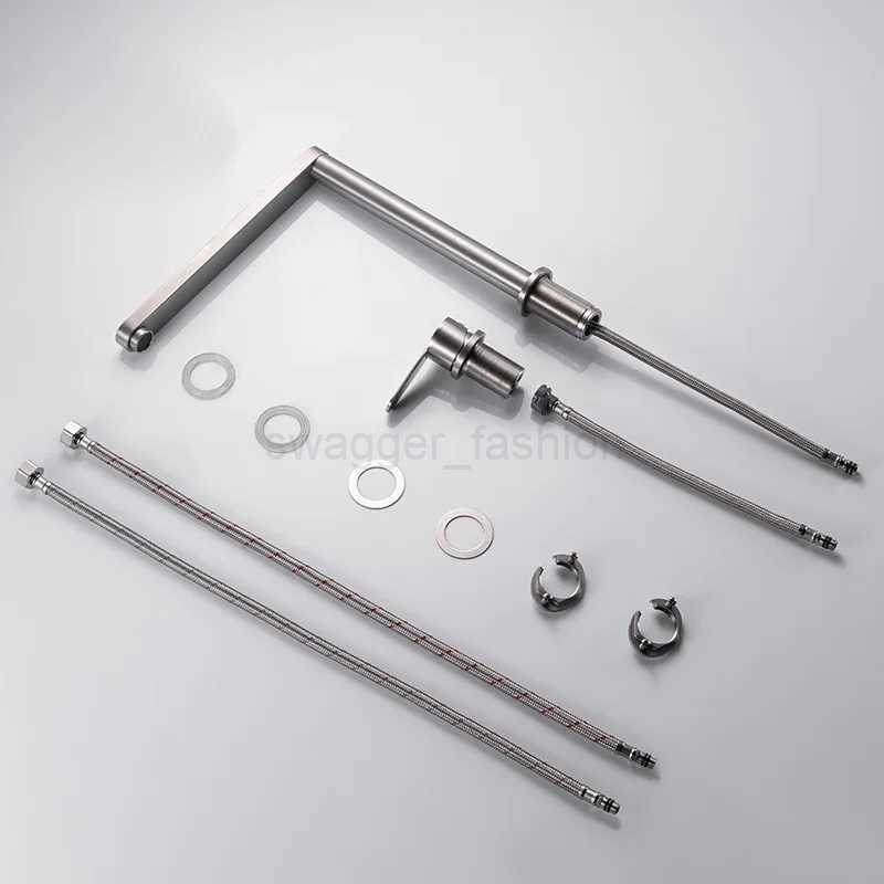 304 Stainless Steel Sink Faucet Hidden Lifting Folding Kitchen Faucet Hot and Cold Mixed Water Separate Sink Tap Dual HolesXJ240806