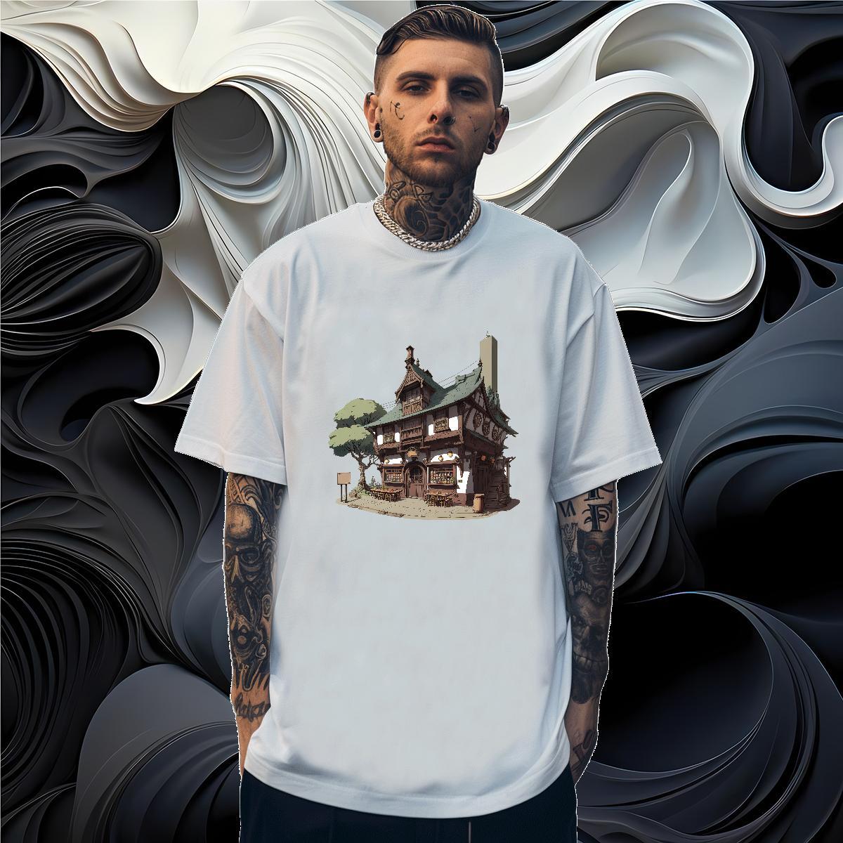 T Shirt For Man 230g Cotton House Street Wear Breathable Crew Neck Graphic Men Tshirts Classic Popular Tee Shirt