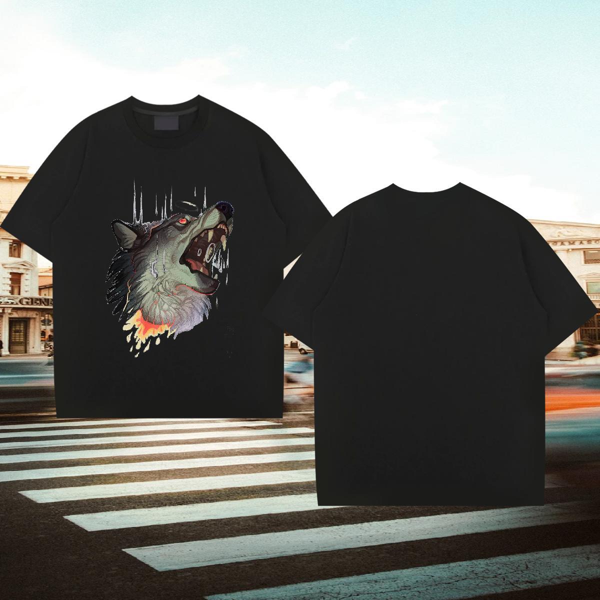 2024 Summer T shirt 230g Cotton wolf Home Outdoor Clothes O Neck Short Sleeves Classic Men Tops Tees Oversized 3XL 4XL