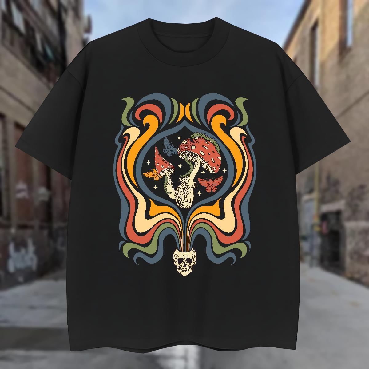 T-Shirts 100% Cotton 230g mushroom Street Casual Short Sleeve O-Neck Custom Printed Men Tees Wholesale Popular Tops Shirt