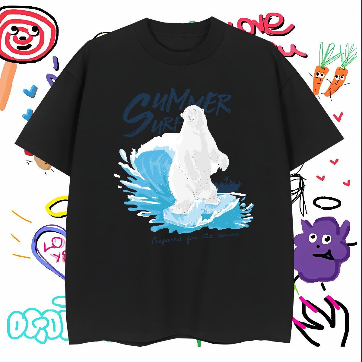 T Shirts Men 230g Cotton bear Anime Printing Street Breathable Crew Neck Custom Printing Men Tops Tees Customized Wholesale Clothings