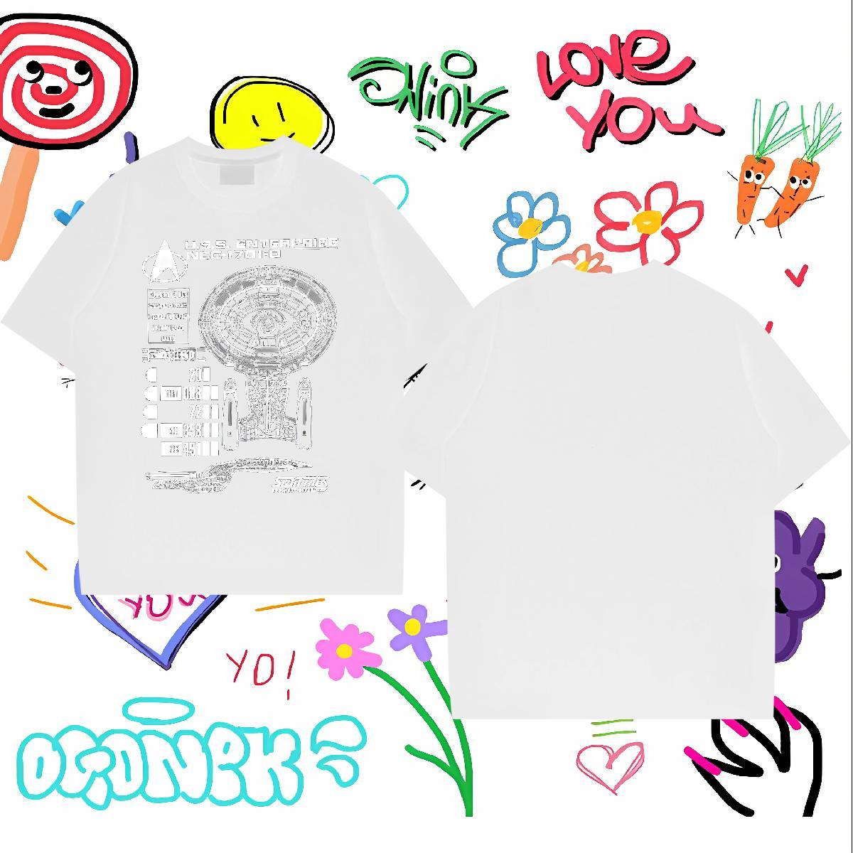 T-Shirts for Men 230g 100% Cotton Hand drawn Street wear Hip Hop Short Sleeve Soft Cartoon Print Men Tshirts Free Shipping Cool Design Tops Shirt