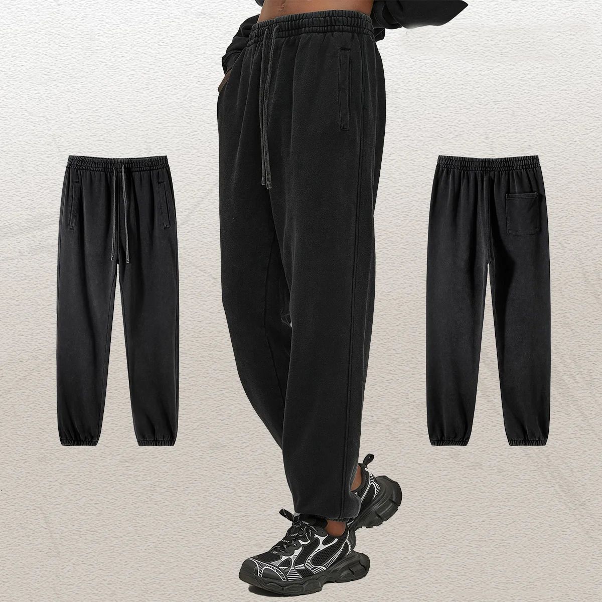 street wax printed loose mens wash sports pants 750G heavyduty DIY customization 240821