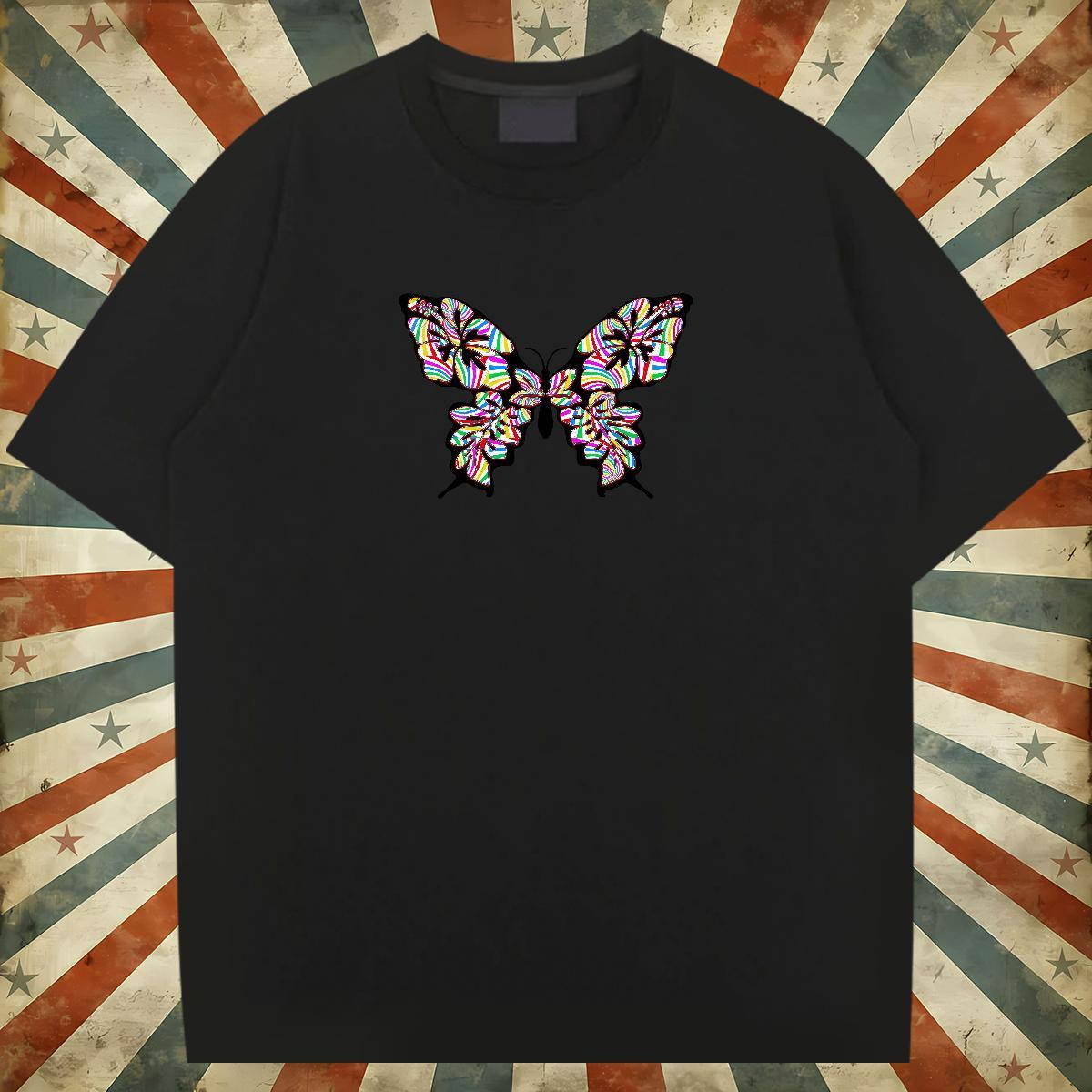 Customized T-Shirts 230g Pure Cotton Butterfly Casual Clothes Short Sleeve O-Neck Comfortable Tshirt for Man Woman DIY Anime