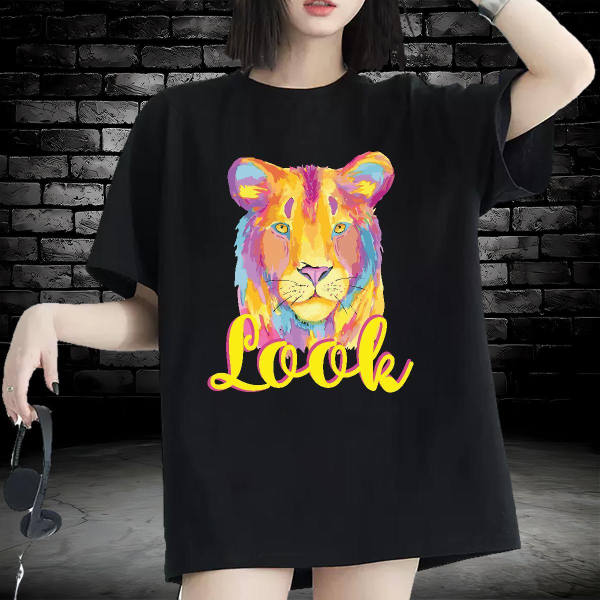 Loose T Shirt For Woman Breathable Crew Neck Women Tshirts Cartoon Print Summer Casual 230g Pure Cotton Fashion Casual Polos