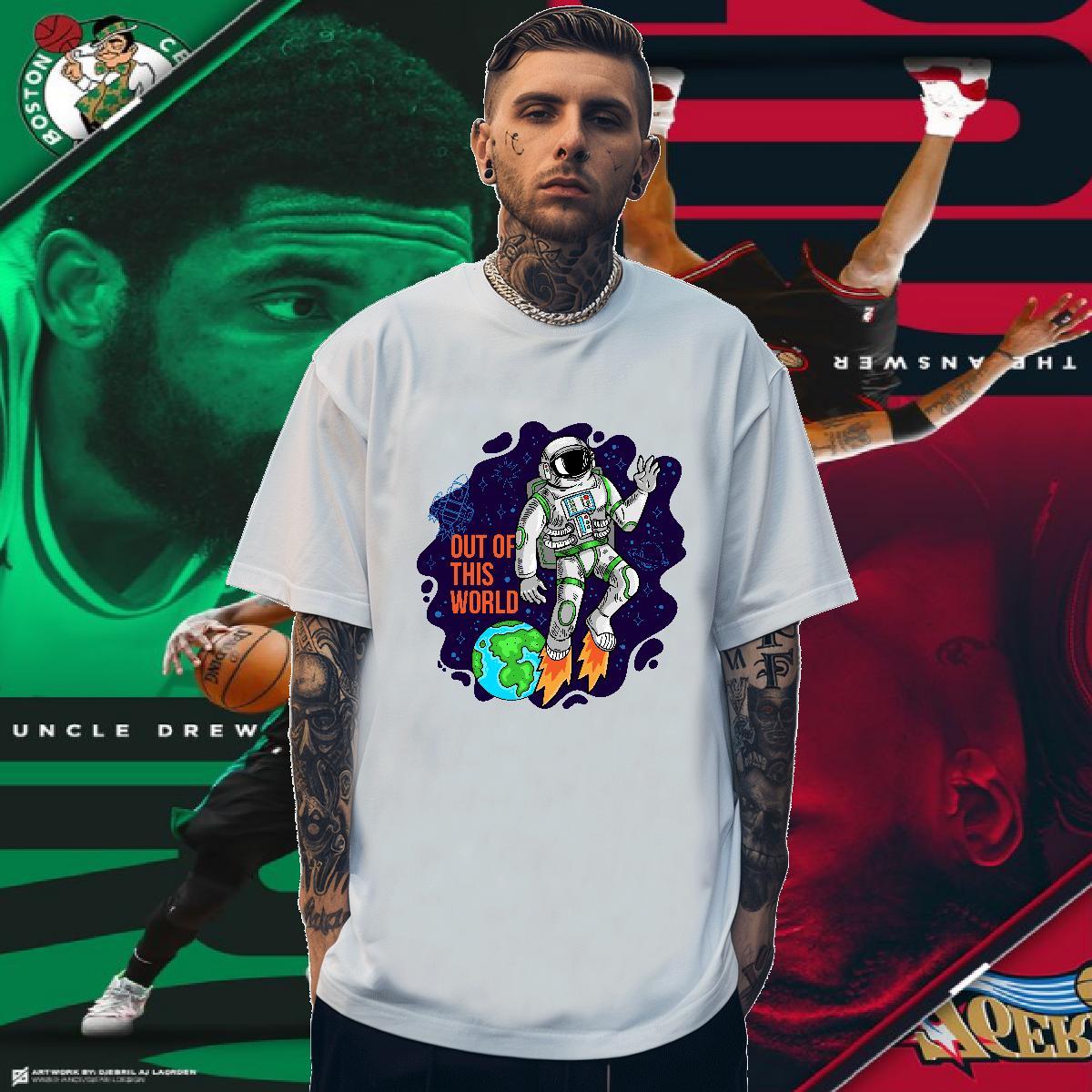 T-Shirts for Men 230g Pure Cotton cosmonaut Street Casual Crew Neck Breathable Oversized 4XL Tshirts Fashion Design Free Shipping Tees Shirts