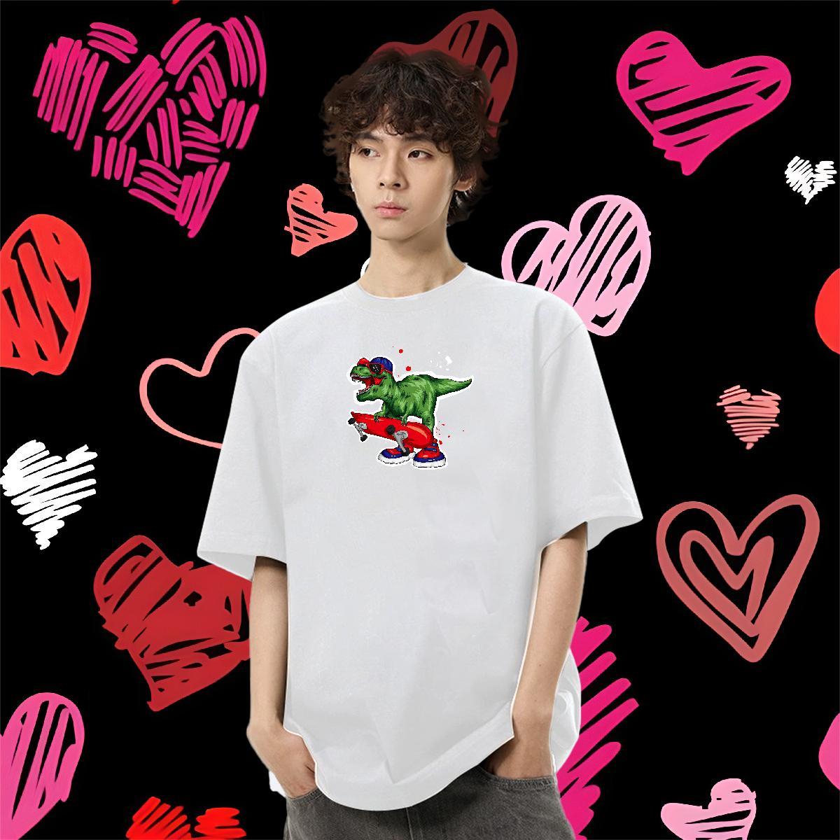 Fashion Design Mens T Shirts 230g Cotton dinosaur Beach Polos Round Neck Short Sleeve TOP Quality Tshirts DIY