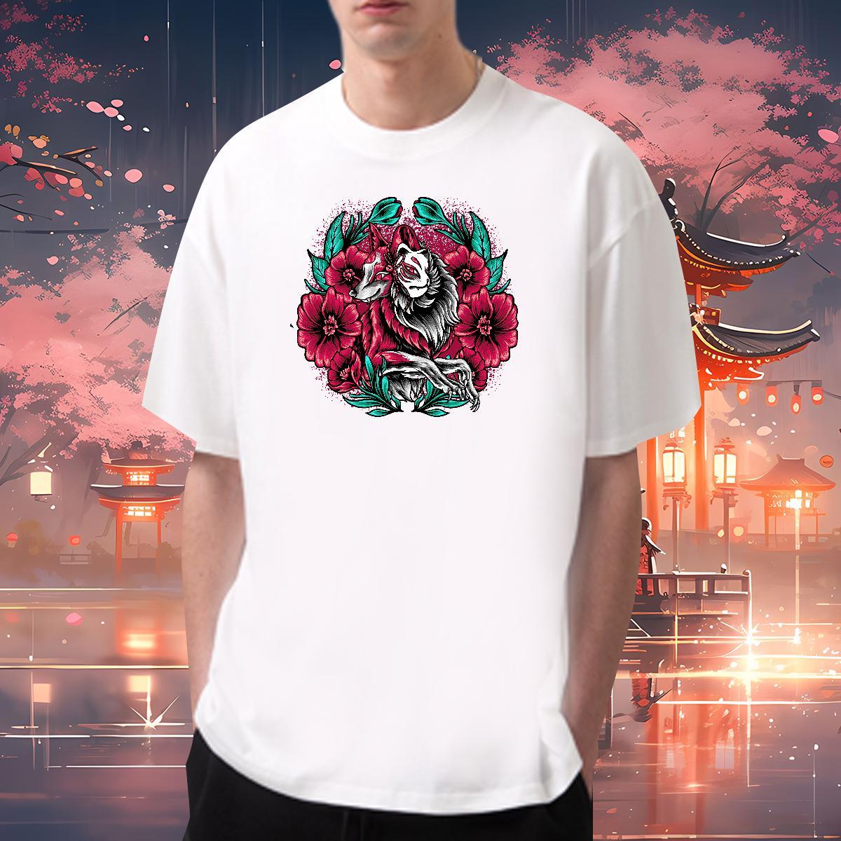 Customized T Shirts Men 100% Cotton 230g wolf Hip Hop Street Tops O Neck Short Sleeves Designer Men Tshirts White Plus Size