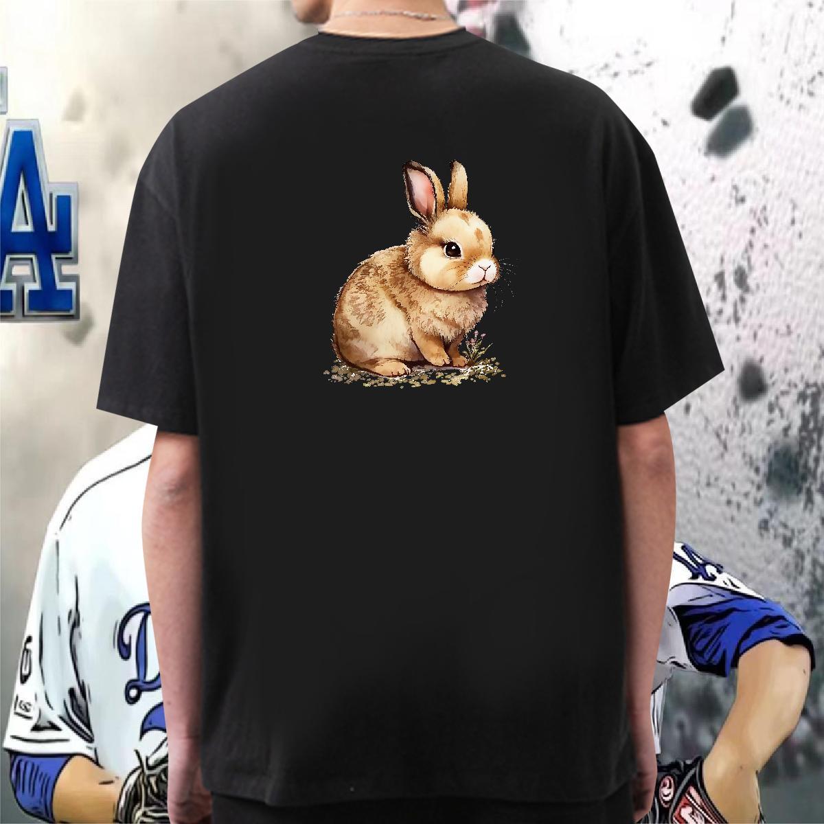 2024 T Shirts Men 230g 100% Cotton rabbit Street Casual Tees O Neck Short Sleeves Cool Men Tops Tees Skull