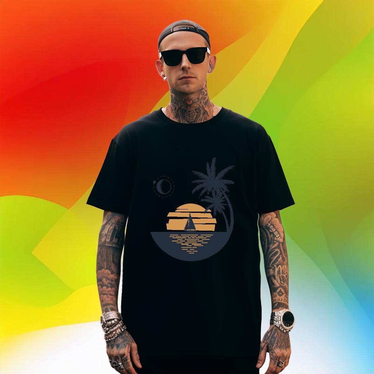 Brand Mens Tshirts 100% Cotton 230g Street wear Hip Hop sea Cartoon Print Breathable Crew Neck Fashion Design Men T Shirts Tees Shirts