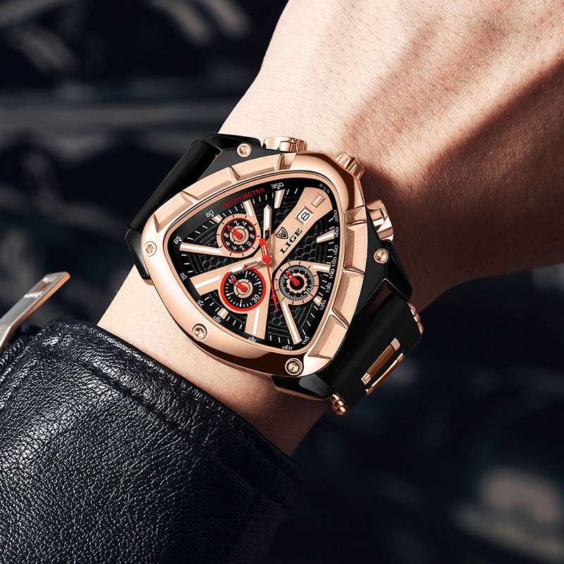 LIGE Fashion Men Watch Triangle Chronograph Military Wristwatch Sport Army Mens Watches Luxury Waterproof Quartz Clock Man Reloj Personalized watch
