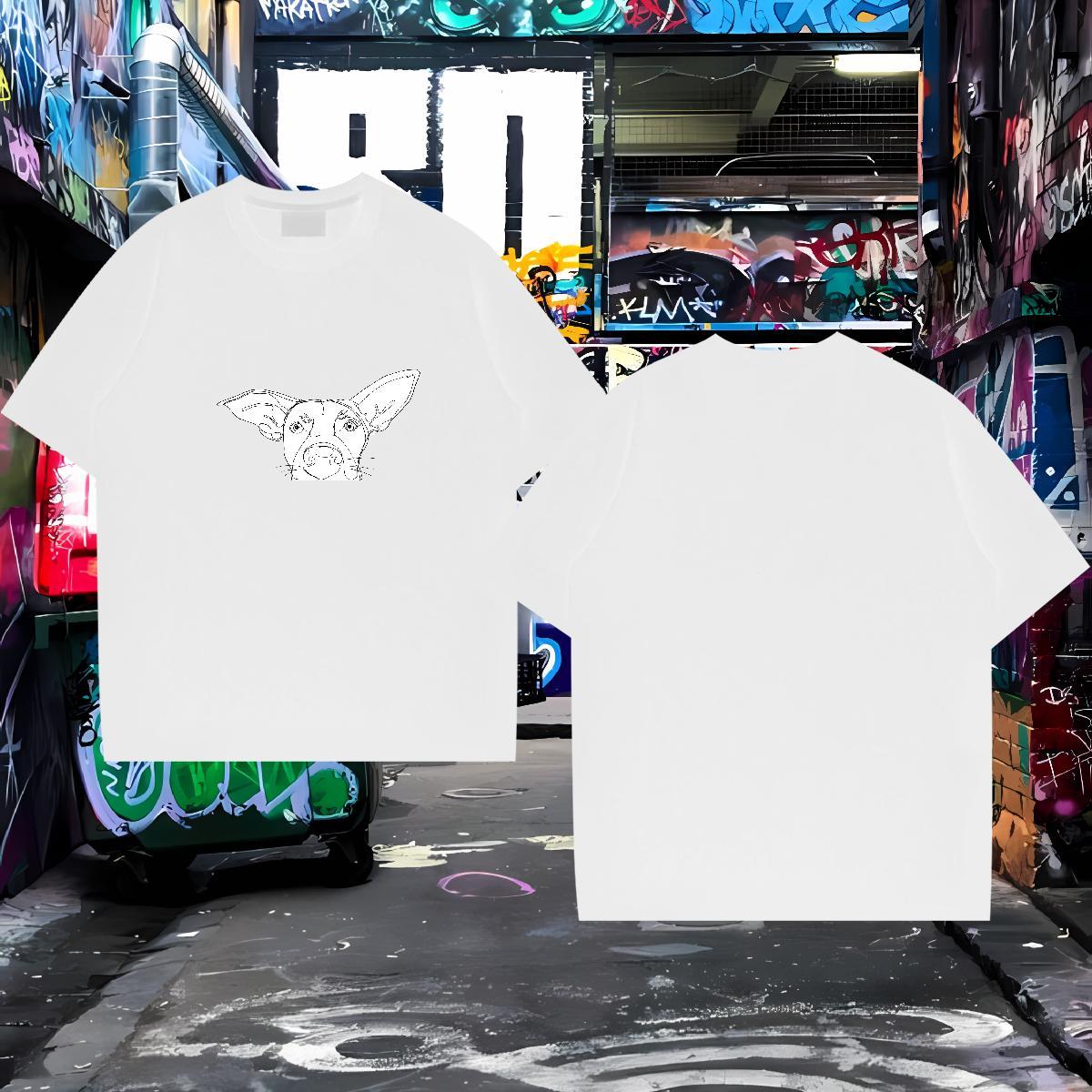 Designer Fashion T Shirt For Man 230g 100% Cotton dog Outdoor Tops Breathable Short Sleeve Soft Men Tops Tees Black Oversized