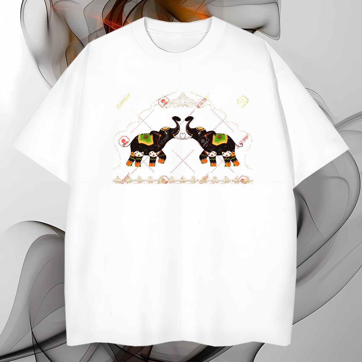 T Shirts Men 100% Cotton 230g elephant Spring Summer Breathable Short Sleeve Anime Tshirts 2024 Popular Top Tees