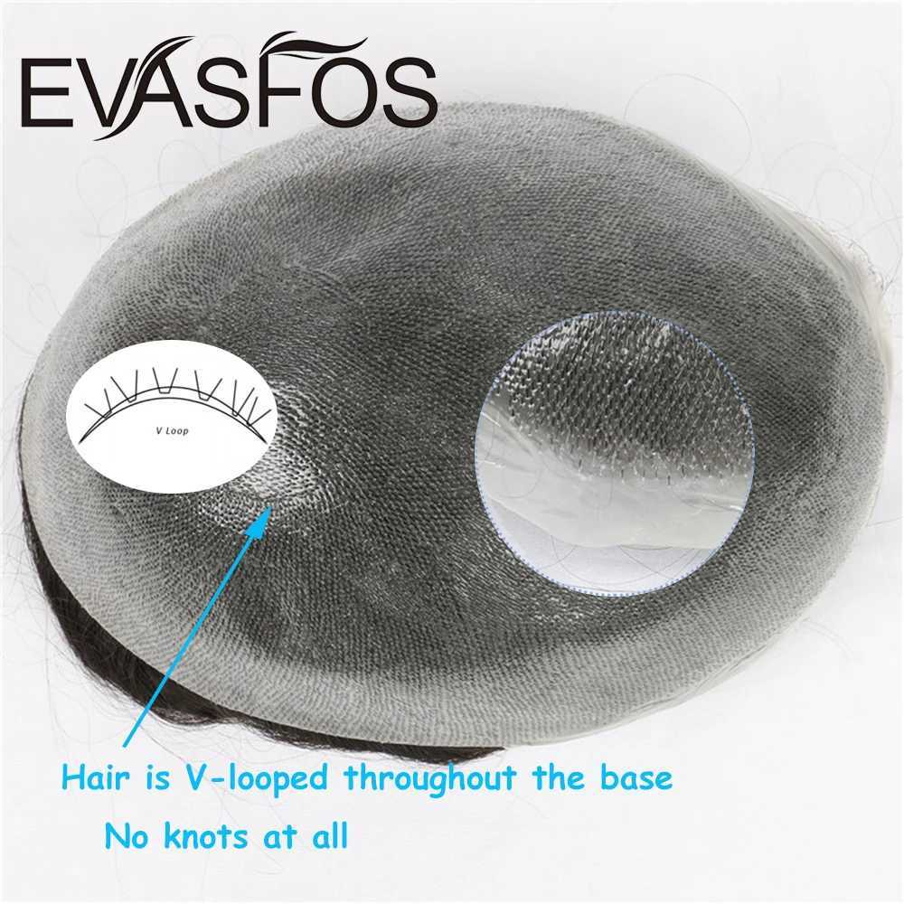 EVASFOS 0.02-0.04mm Super Thin Skin Mens Toupee Natural European Male Wig Prosthesis Hair System For MenM240806