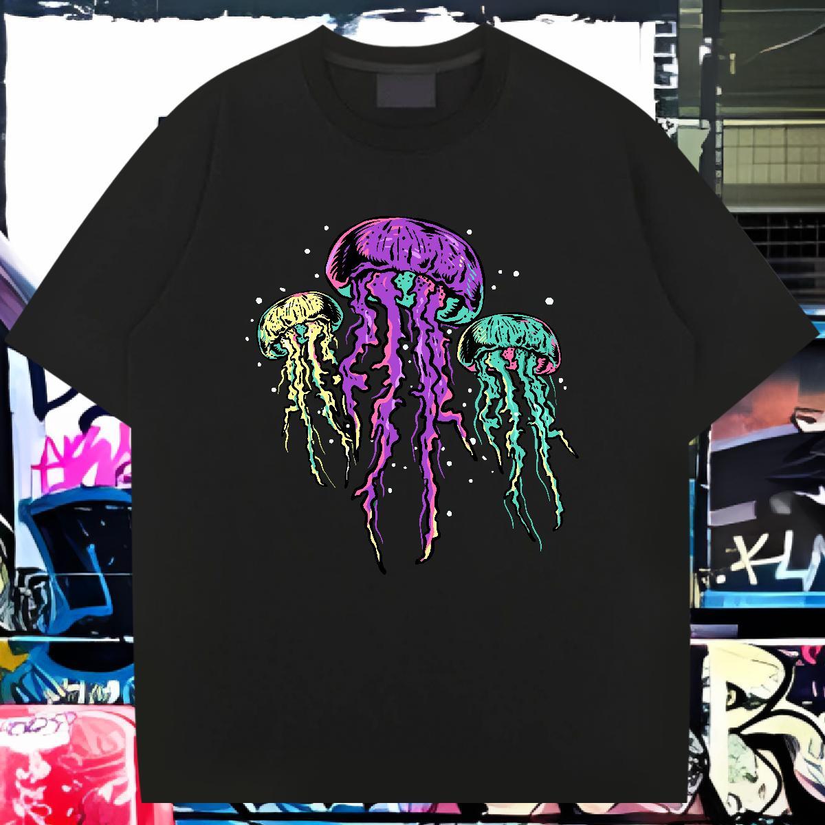 Stylist T Shirts Men 230g 100% Cotton jellyfish Daily Wear Clothes Short Sleeve Soft Comfortable Men Clothes T-Shirt Custom Printing