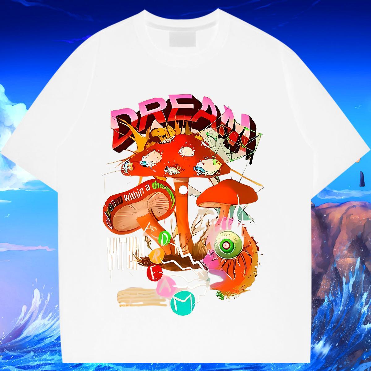 Popular Woman T Shirts Breathable Crew Neck Tshirt for Man Woman Custom Print Plus Size mushroom Casual Beach 230g Pure Cotton 2024 DIY Clothes