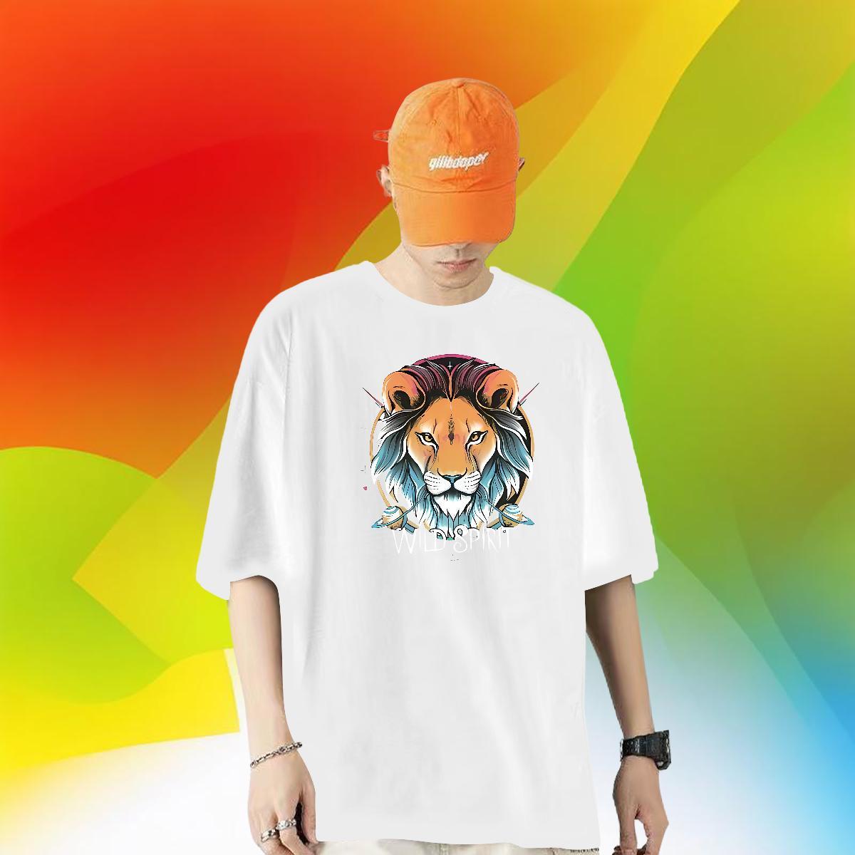 Stylist Men T Shirts 230g 100% Cotton lion Casual Beach Polos Short Sleeve O-Neck Brand Men Tees Custom Big Size